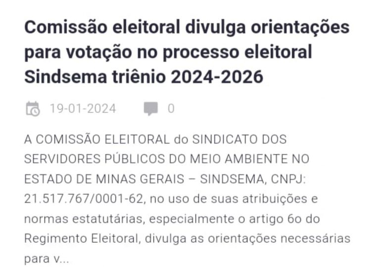 Comissão eleitoral divulga orientações para votação no processo eleitoral Sindsema triênio 2024-2026